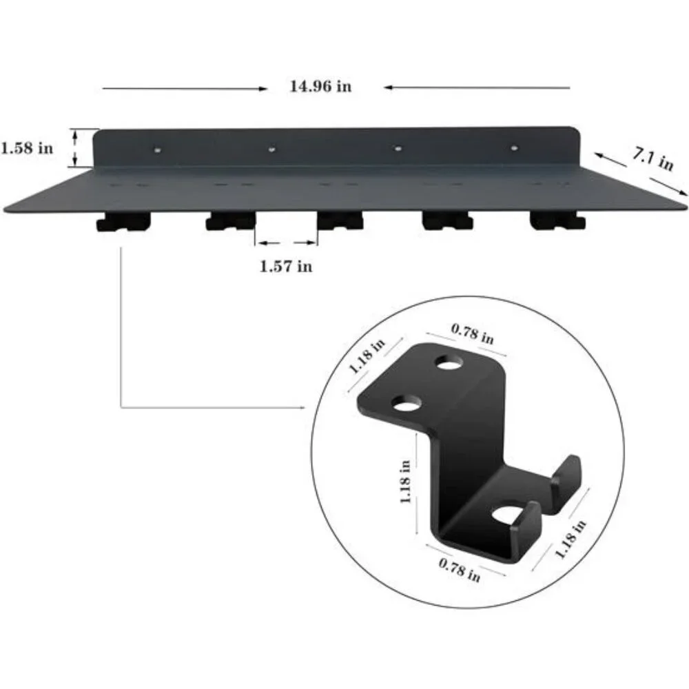 Wall Mounted Gym Shelf with Hooks Black Floating Storage Rack for Workout Gear